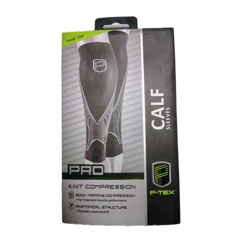 P-Tex Calf Sleeves Pro Knit Compression Black Pair Size Small New Fast Shipping